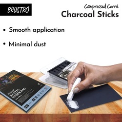 Brustro Compressed Charcoal Sticks - Set of 6 - 5 Black and 1 White